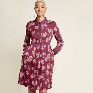 Modcloth Long Sleeve Dress in Berry Floral Sz 14